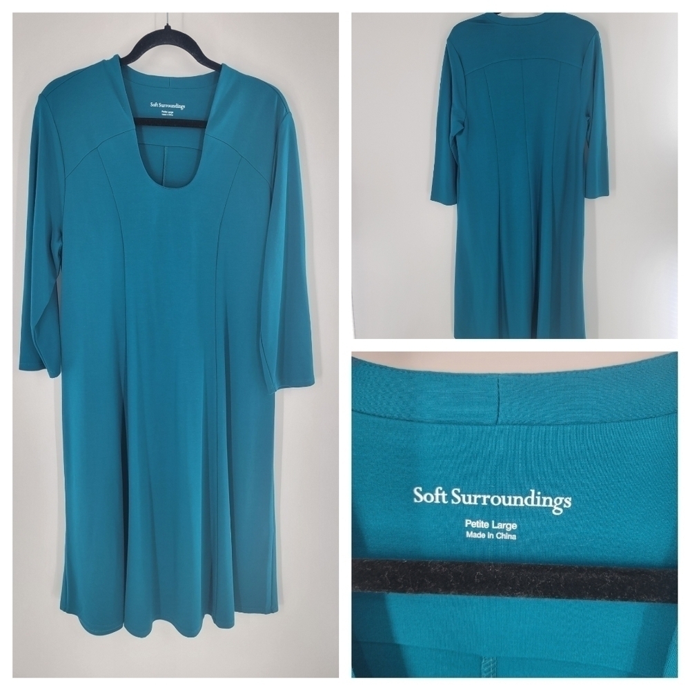 Soft Surroundings Womens Size LP Teal Turquoise Stretchy Dress‎ New